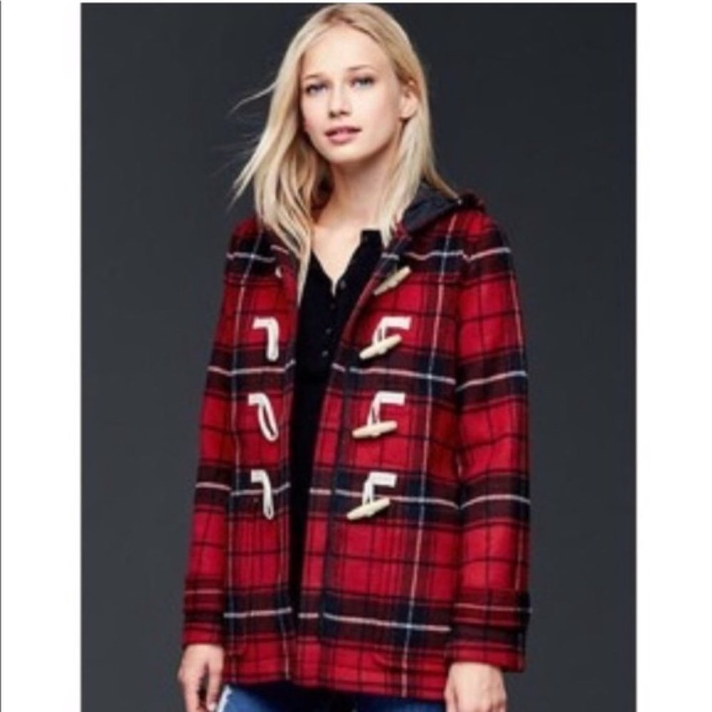 Gap Women's Coat Wool Toggle Red Plaid sz S Tall